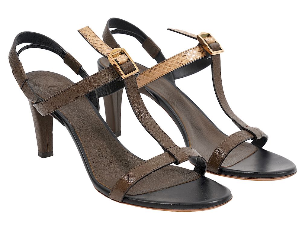 Appraisal: Chloe Brown Snakeskin Slingback Strappy Heels Chloe Brown Snakeskin Strappy