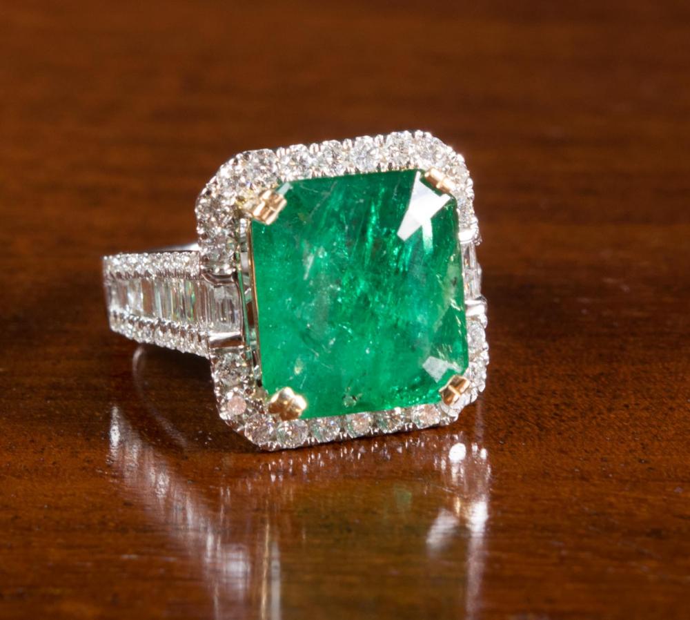 Appraisal: EMERALD DIAMOND AND FOURTEEN KARAT GOLD RING with round-cut and