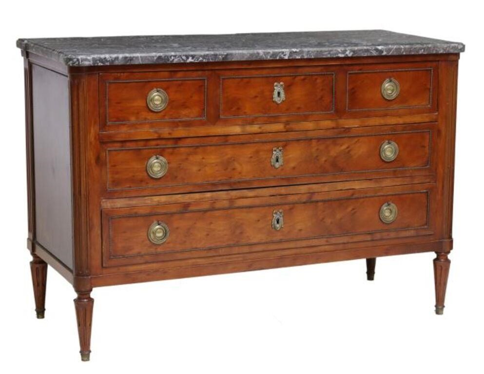 Appraisal: FRENCH LOUIS XVI STYLE MARBLE-TOP MAHOGANY COMMODEFrench Louis XVI style