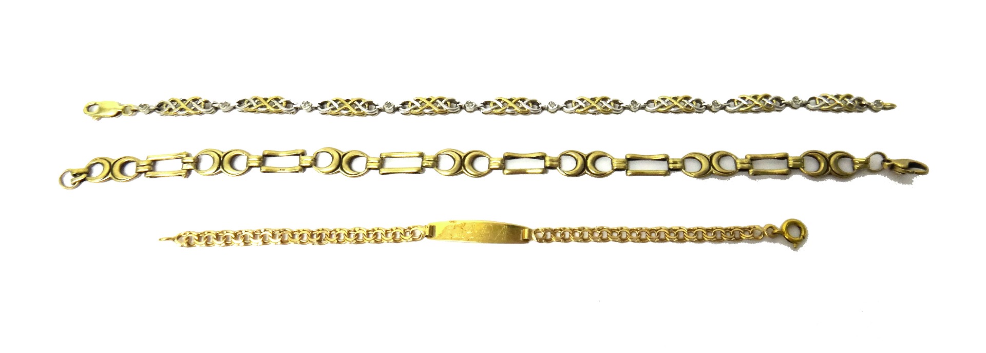 Appraisal: A ct gold bracelet in a bar and twin crescent