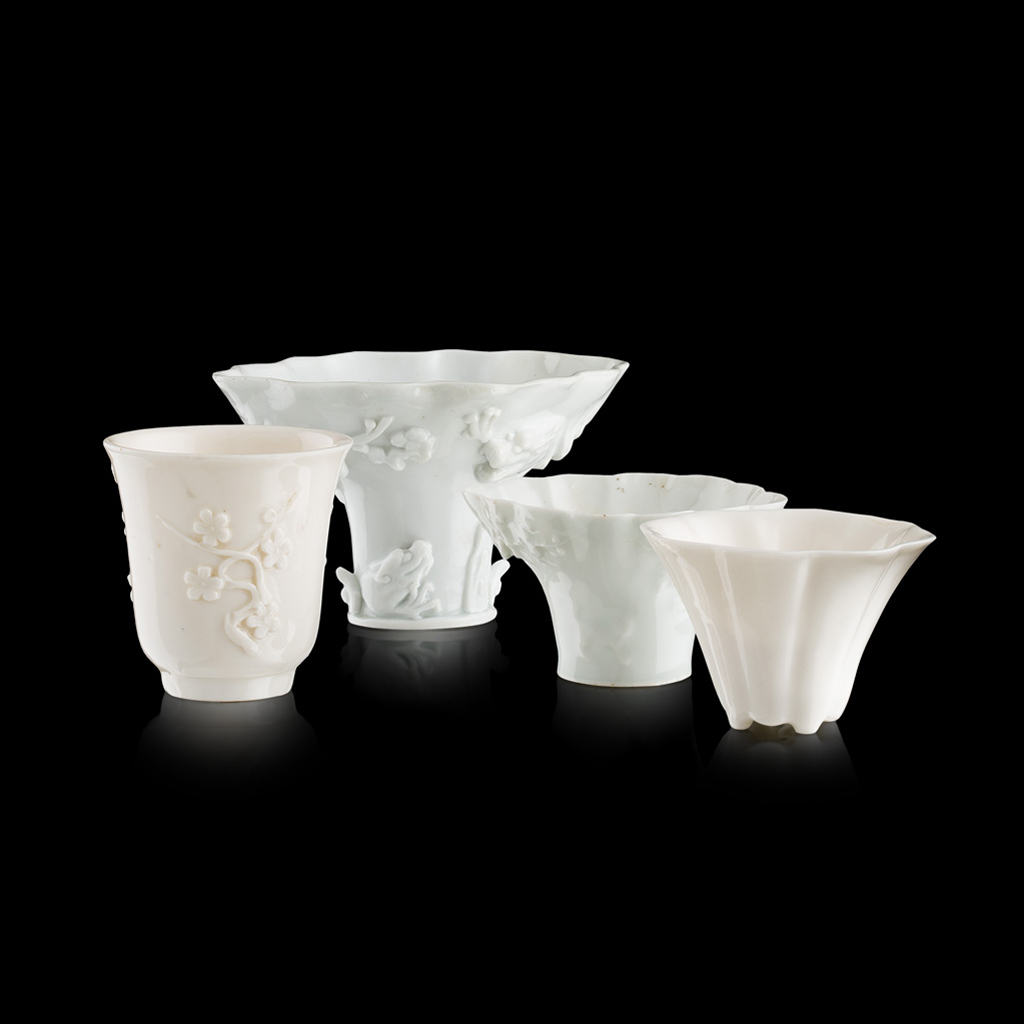 Appraisal: FOUR BLANC DE CHINE LIBATION CUPS QING DYNASTY TH CENTURY