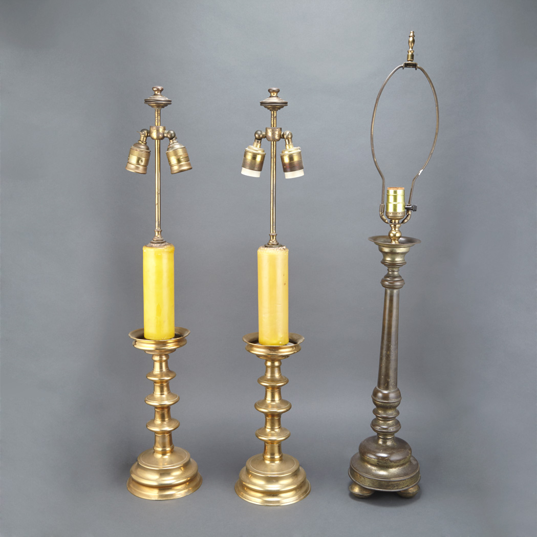 Appraisal: Pair of Brass Pricket Sticks Each mounted as a lamp