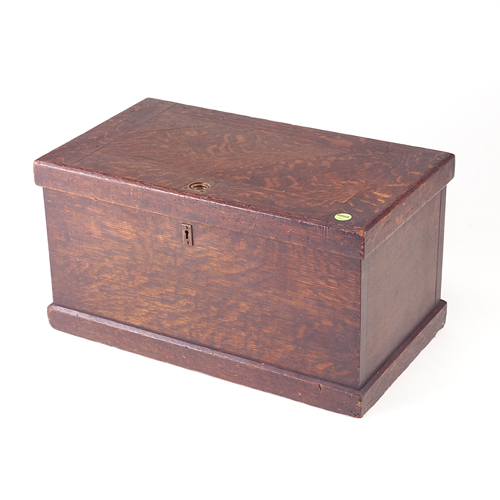 Appraisal: ARTS CRAFTS Hinged humidor with bronze lift-up pull and lock