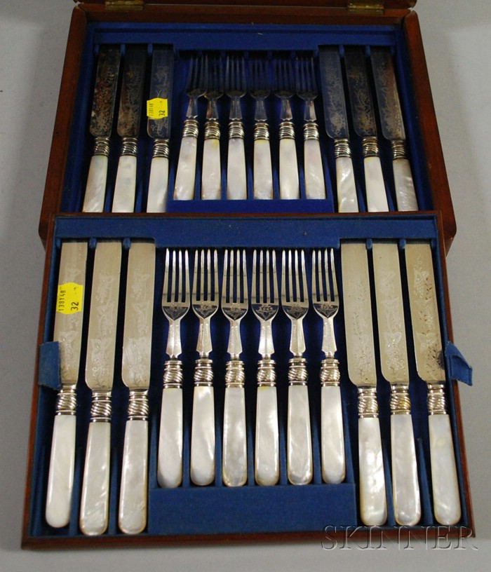 Appraisal: Mother-of-pearl Handled Flatware Service for Six cased