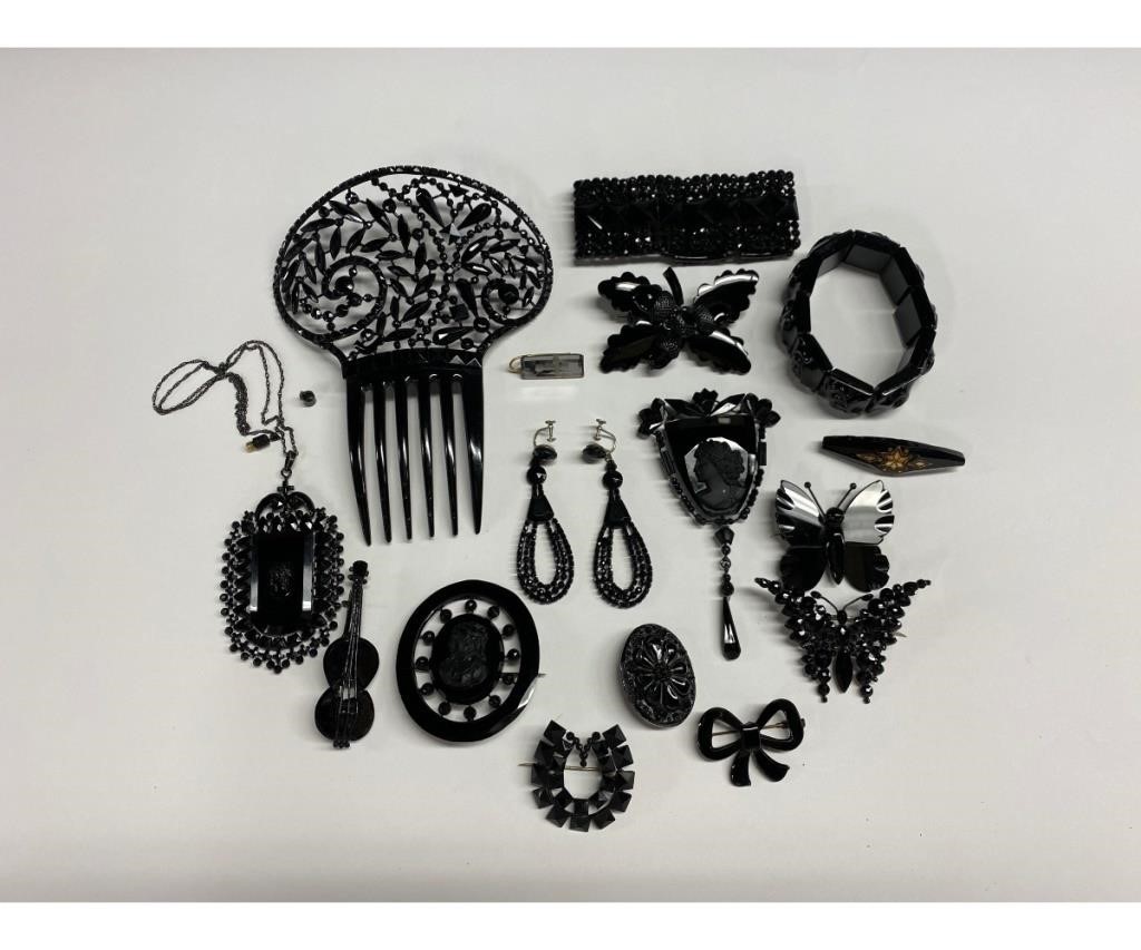 Appraisal: Fifteen pieces of French jet and Vauxhall jewelry and hair