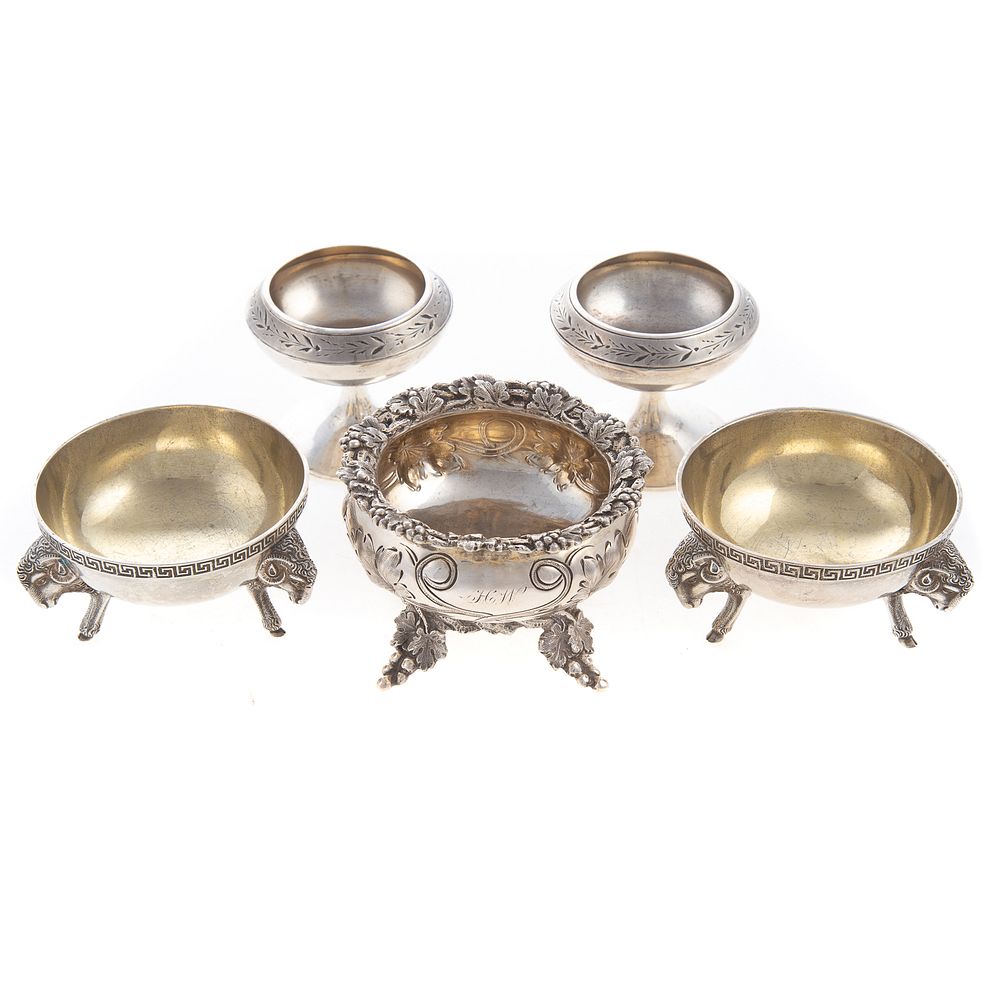 Appraisal: Five American Coin Silver Salt Cellars Including a pair by