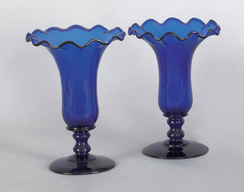 Appraisal: Pair of English or American blown cobalt glass vases late