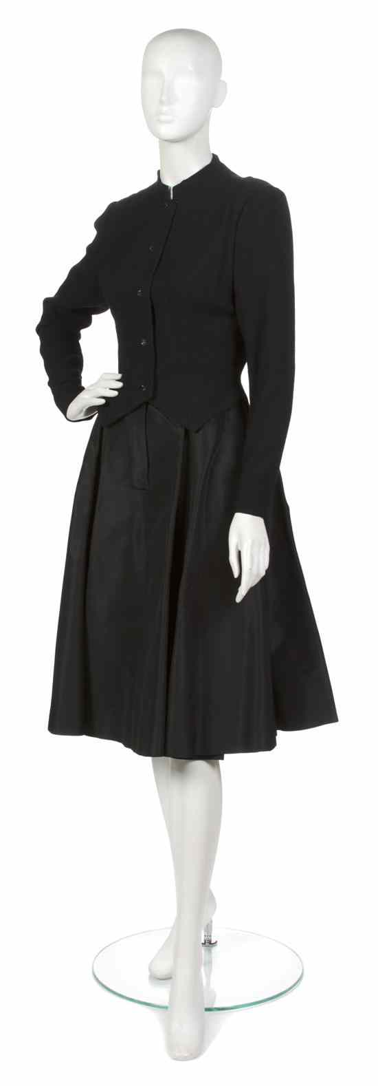 Appraisal: A Pauline Trigere Black Wool Crepe and Silk Dress the