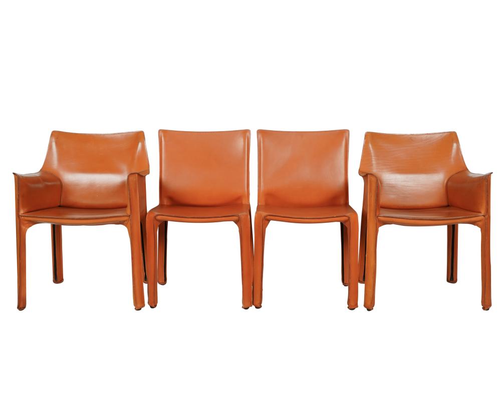 Appraisal: MARIO BELLINI FOR CASSINA FOUR CAB LEATHER CHAIRSmolded mark Cassina