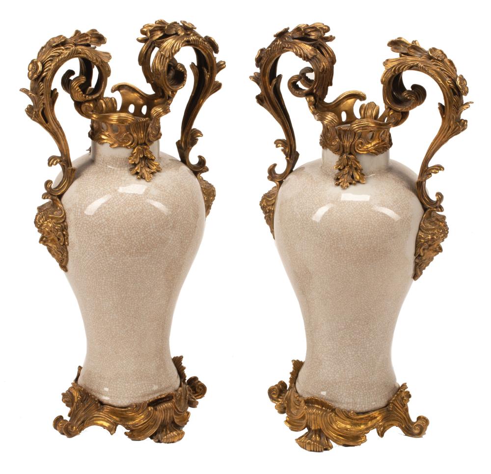 Appraisal: Pair of Louis XV-Style Bronze-Mounted Porcelain Vases marked United Porcelain