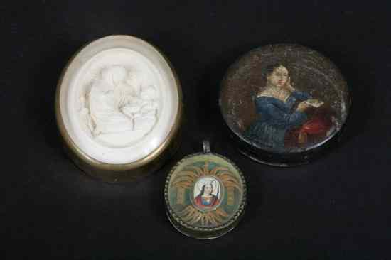 Appraisal: THREE ENGLISH AND CONTINENTAL OBJETS DE VERTU Including Victorian hand-painted