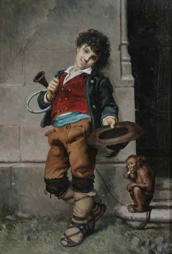 Appraisal: MICHELE RICCI Italian th century BOY WITH MONKEY signed lower