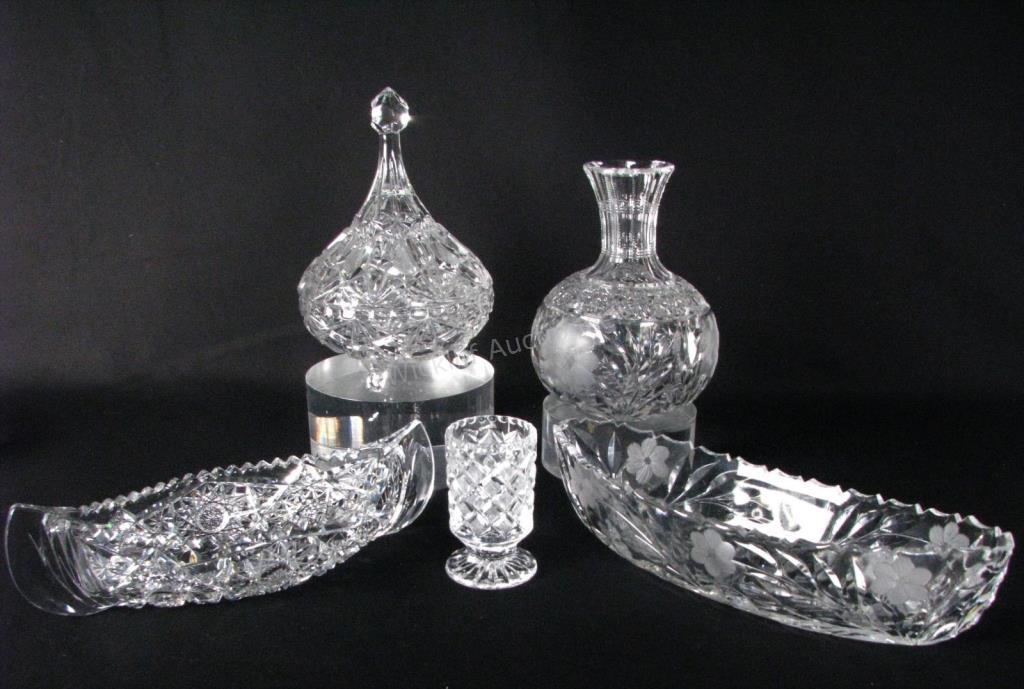 Appraisal: Group of Cut and Etched Glass five total including unique