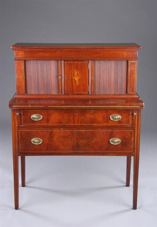 Appraisal: MASSACHUSETTS FEDERAL STYLE WRITING DESK th century mahogany branded Charak