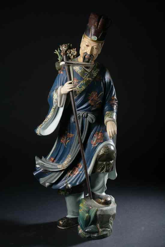 Appraisal: CHINESE IVORY AND POLYCHROME WOOD FIGURE OF TAOIST DIGNITARY Standing