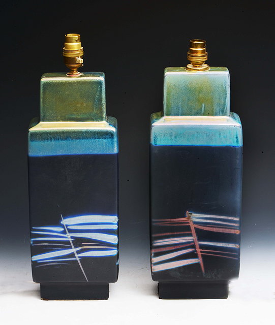 Appraisal: Margery Clinton British - Pair of lamp bases with abstract