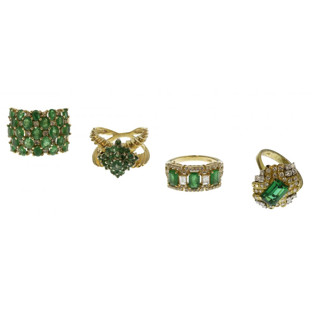 Appraisal: K YELLOW GOLD EMERALD AND DIAMOND RING ASSORTMENT items including