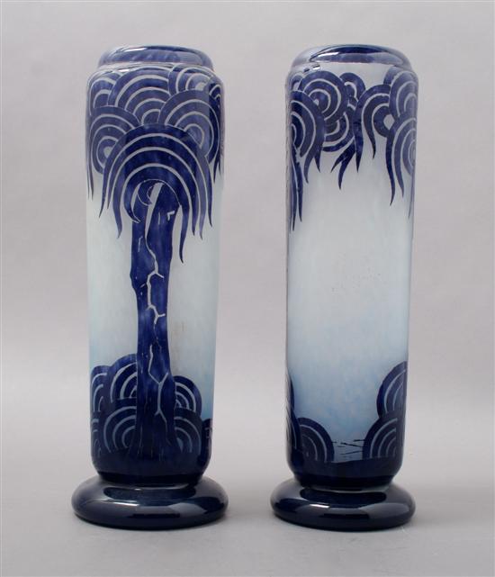 Appraisal: A Pair of La Verre Francais Cameo Glass Vases Height