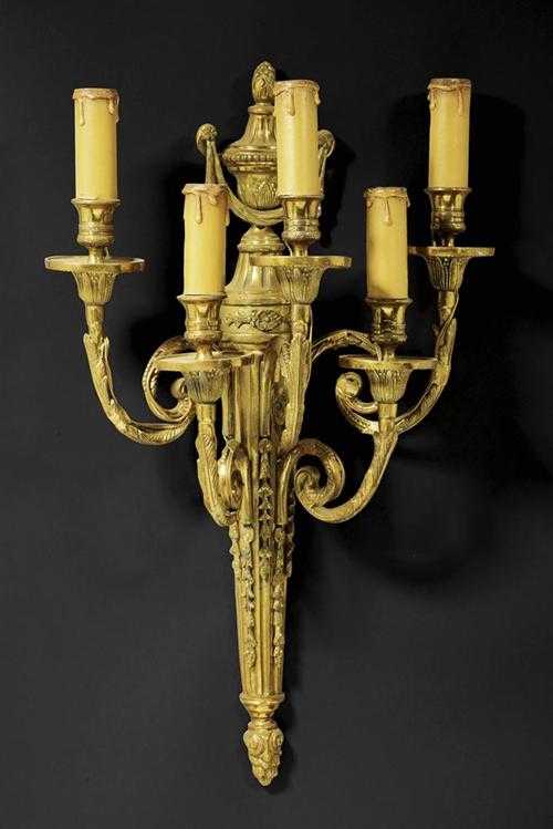 Appraisal: PAIR OF LARGE GILT BRONZE APPLIQUES late Louis XVI Paris