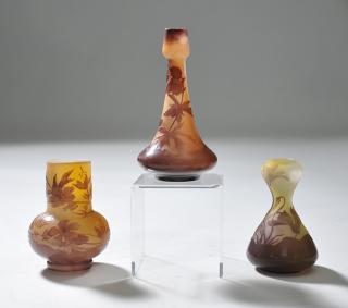 Appraisal: Selection of Emile Galle Vases Three small Emile Galle -