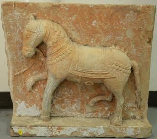 Appraisal: Large carved sandstone plaque with three dimensional horse possibly Tang