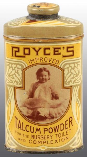 Appraisal: Royce's Talc Tin Description Spectacular tin with like-new color and