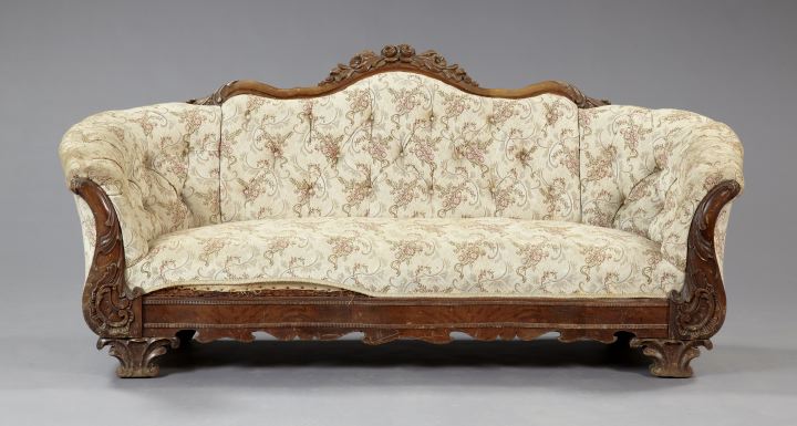 Appraisal: Transitional Late Classical into Rococo Revival Walnut Sofa early th