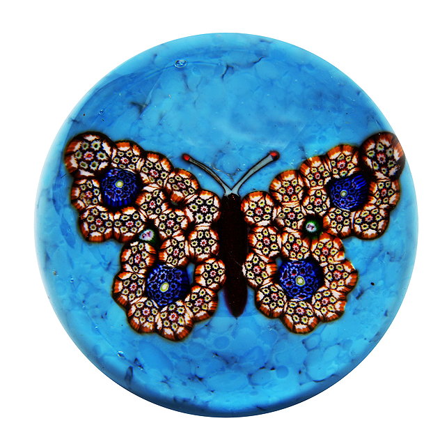 Appraisal: A PAUL YSART PAPERWEIGHT with a central colourful butterfly on