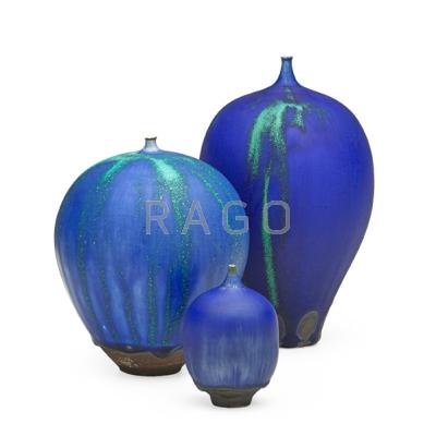 Appraisal: ROSE AND ERNI CABAT Three Feelies lapis glaze Arizona Signed