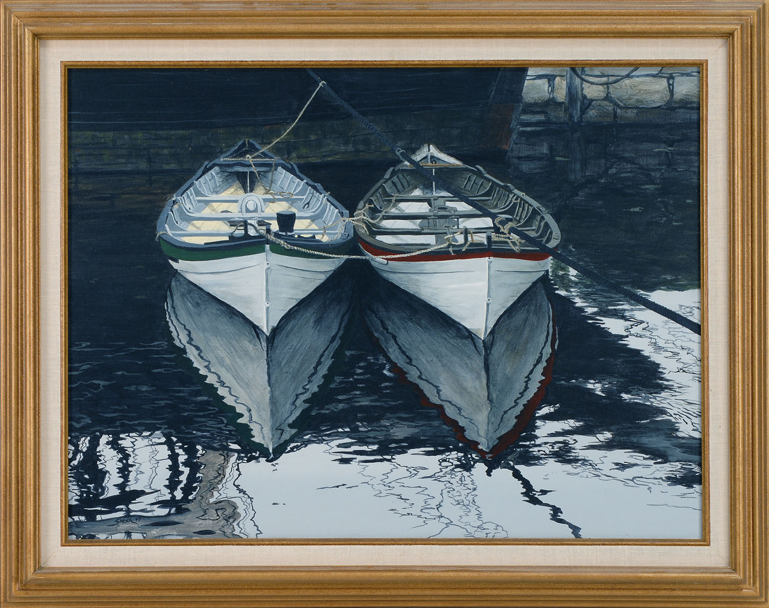 Appraisal: JEFFREY SABOLAmerican th CenturyTwo long boats tied up alongside the