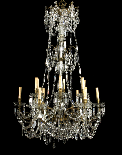 Appraisal: French Gilt-Brass and Cut Glass Tiered Twelve-Light Chandelier fourth quarter