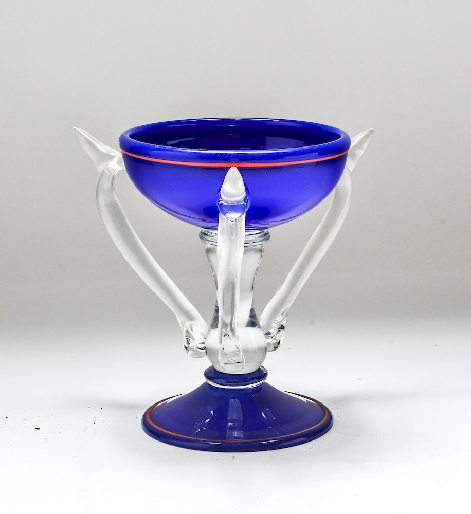 Appraisal: Contemporary Art Glass Cobalt Compote Contemporary cobalt and colorless art