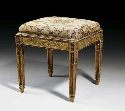 Appraisal: CARVED GILTWOOD STOOL Louis XVI with inventory numbers DG and