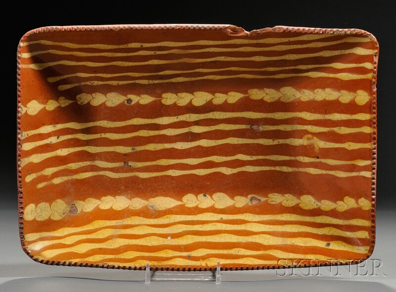 Appraisal: Slip-decorated Redware Loaf Dish America c rectangular with coggled rim