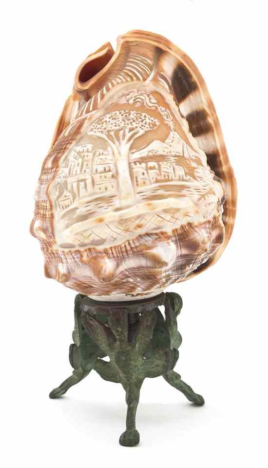 Appraisal: A Conch Shell Cameo Lamp the body decorated with a