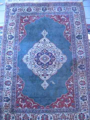 Appraisal: Mahal Persian Handmade Rug silk wool central medallion green field