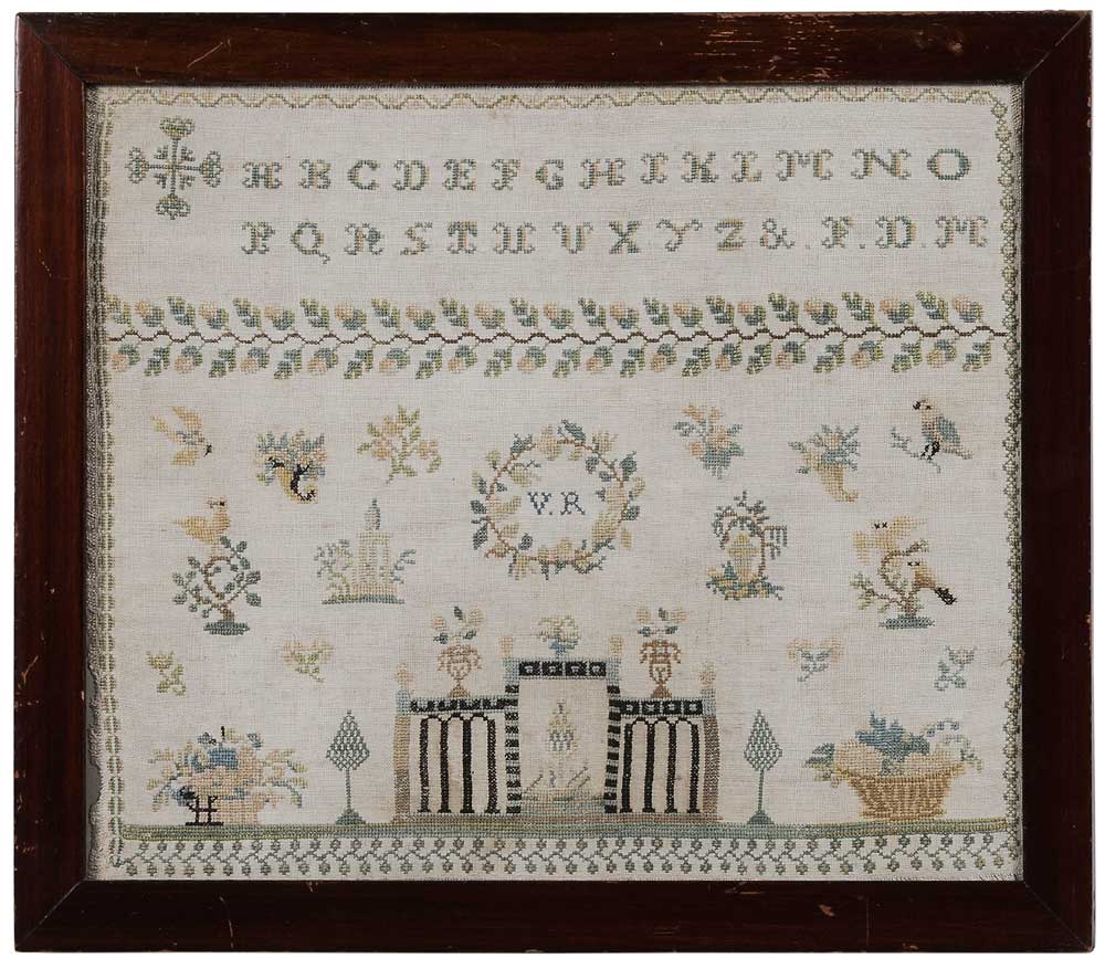 Appraisal: Architectural Needlework Continental possibly Italian th century central architectural element