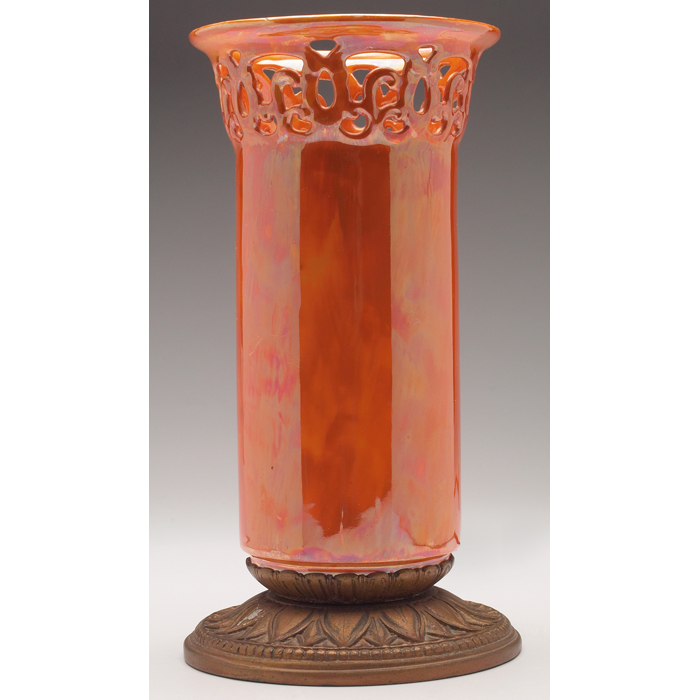 Appraisal: Ruskin table lamp cylindrical form in an orange iridescent glaze