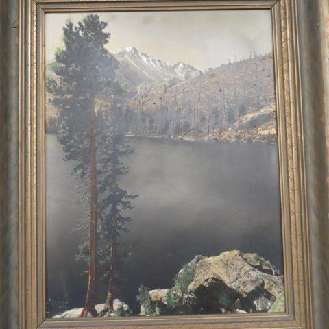 Appraisal: Vintage Handcolored Photograph of Western Lake snow capped mountians in