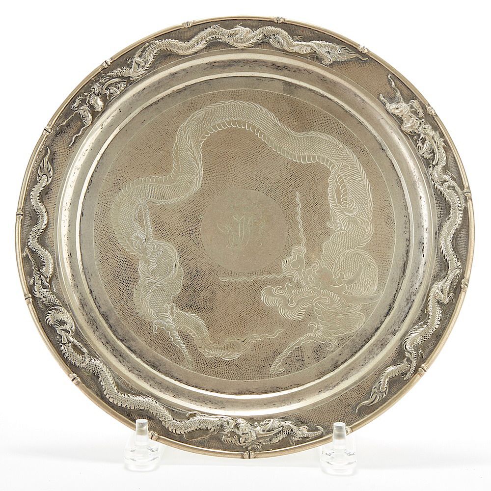 Appraisal: Silver Chinese Export Plate with Dragons An excellent Chinese export