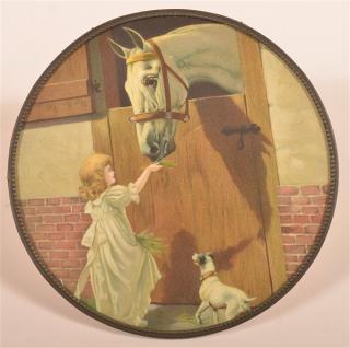 Appraisal: Yong Girl Feeding a Horse by Stable Flue Cover Paper