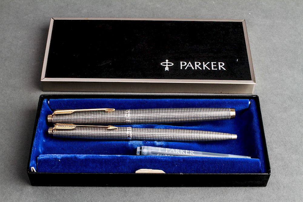 Appraisal: Parker Silver Fountain Pen Ballpoint Pen Set Parker sterling silver