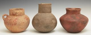 Appraisal: Three Pre-Columbian Baluster Earthenware Pots one with traces of original