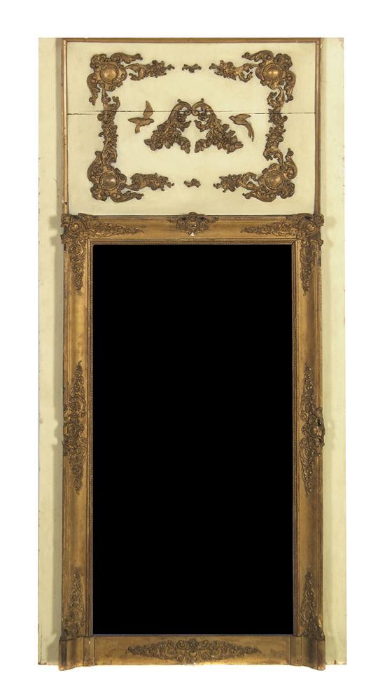 Appraisal: Louis XV Style Painted and Parcel Gilt Trumeau Mirror the