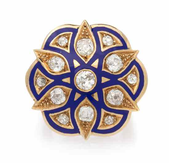 Appraisal: A Karat Yellow Gold Diamond and Enamel Ring containing old