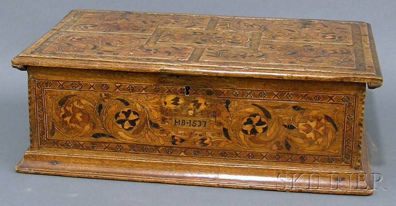 Appraisal: English Jacobean Marquetry-inlaid Oak Document Box bearing date but th