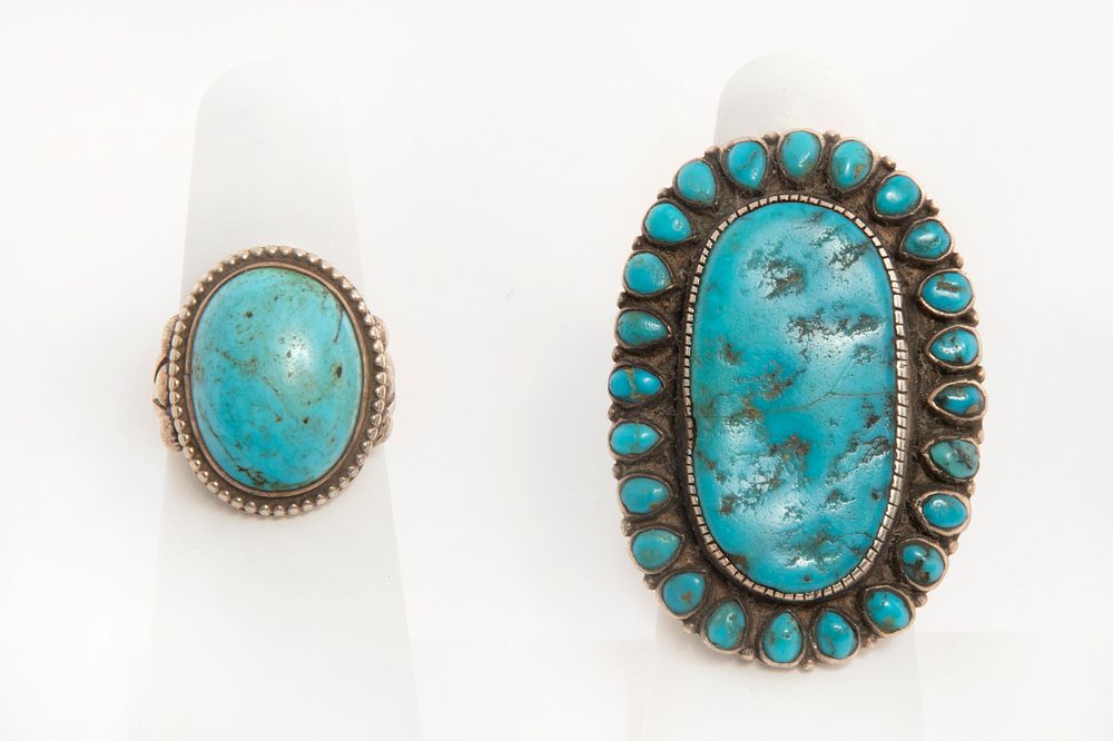 Appraisal: Two Navajo Turquoise and Silver Rings ca - Navajo Two