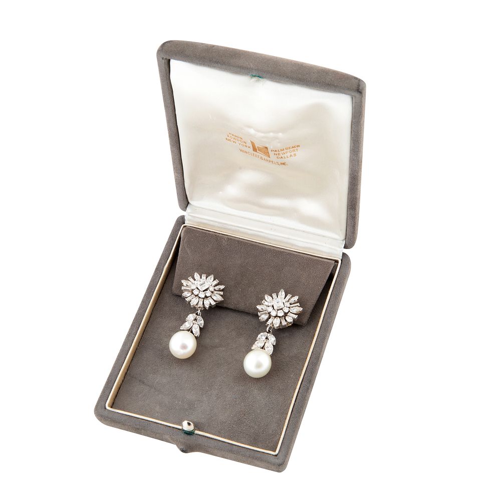 Appraisal: VAN CLEEF ARPELS DIAMOND AND PEARL EAR CLIPS CIRCA s