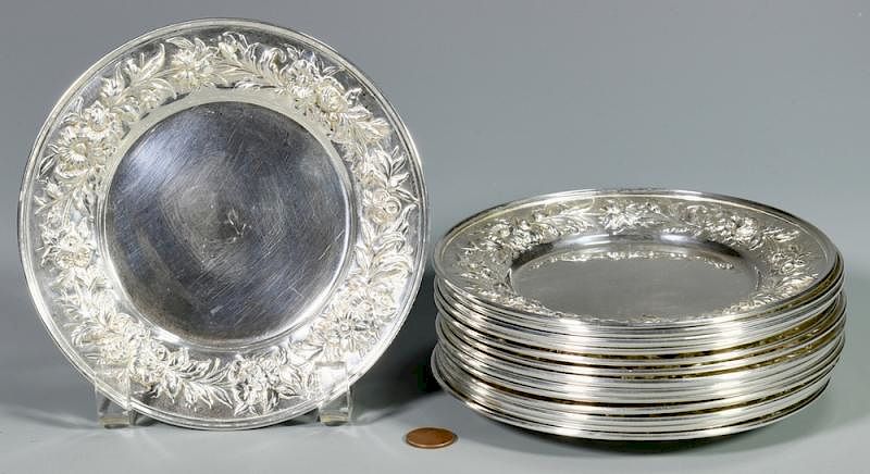 Appraisal: Kirk Stieff Repousse Sterling Bread Plates Grouping of Kirk Stieff