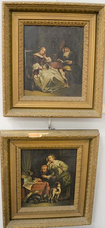 Appraisal: Artist unknown oil on canvas mounted on board pair of